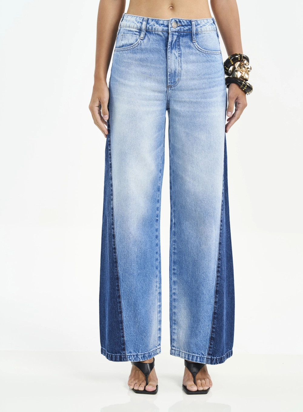 Calça Jeans Feminina Wide Leg Juliette Bicolor Índigo