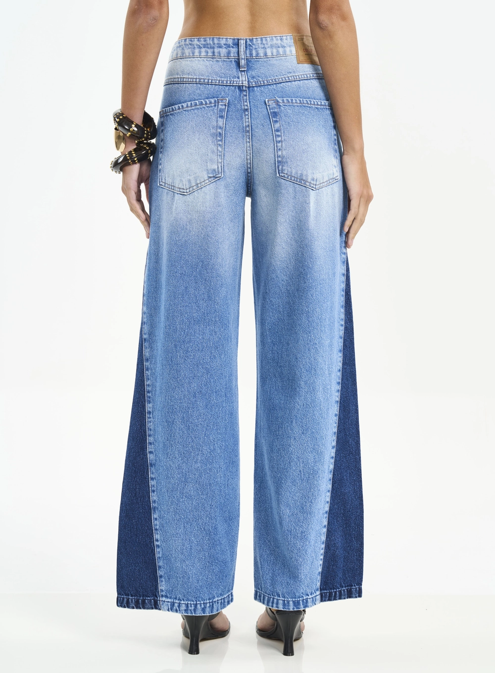Calça Jeans Feminina Wide Leg Juliette Bicolor Índigo