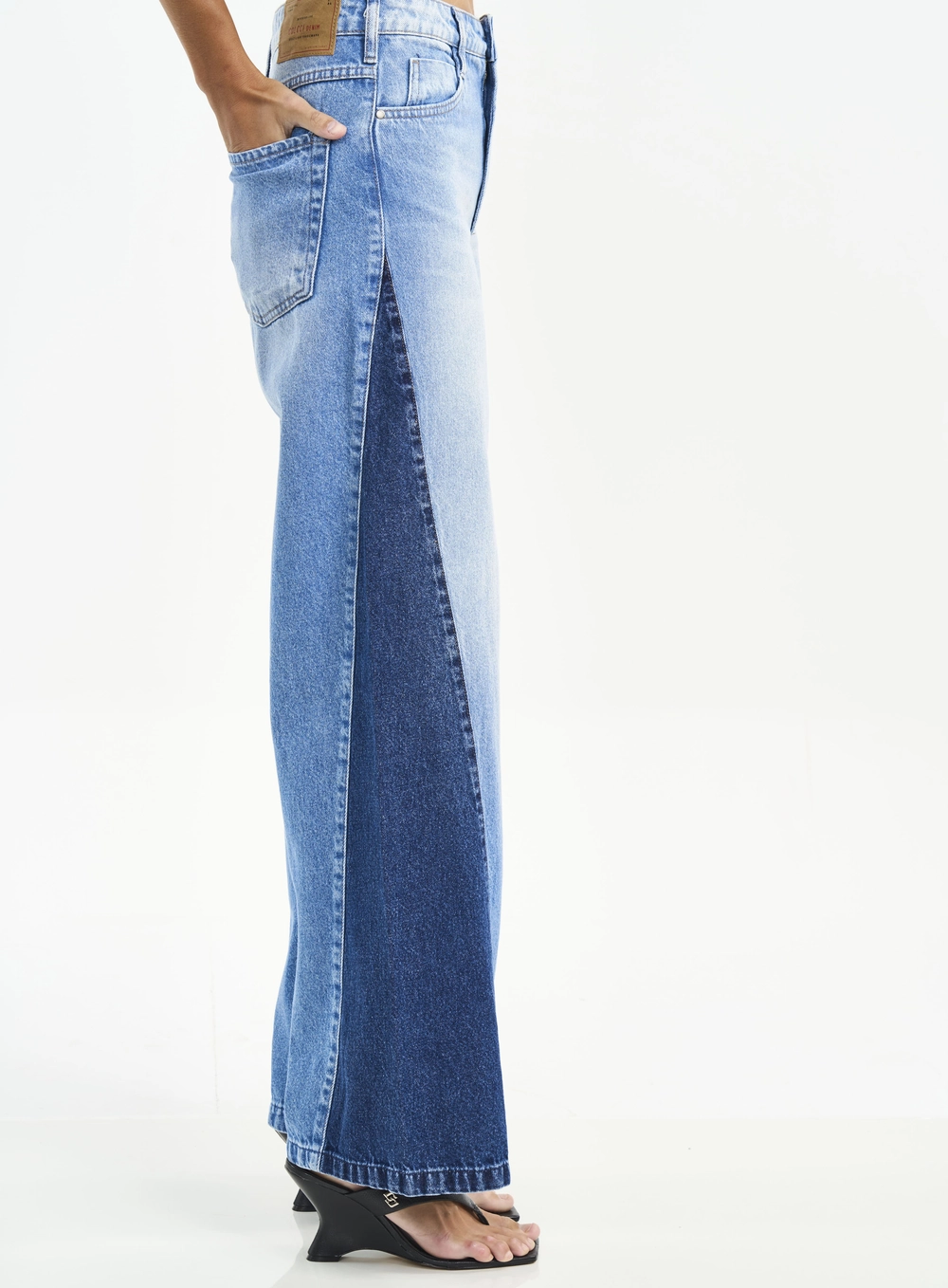 Calça Jeans Feminina Wide Leg Juliette Bicolor Índigo