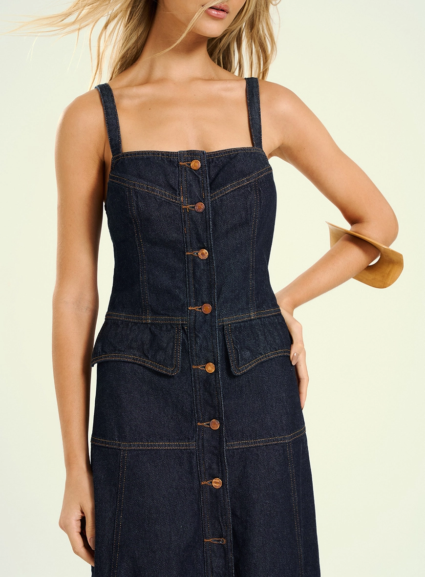 Vestido Feminino Longo Com Bolsos Índigo 3