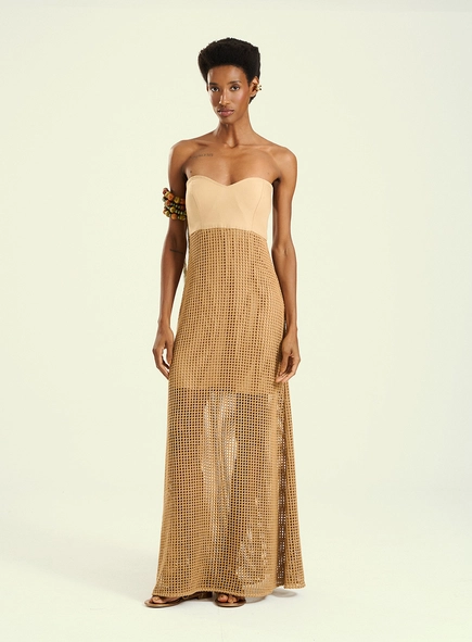 Vestido Feminino Longo Tomara Que Caia Com Trama