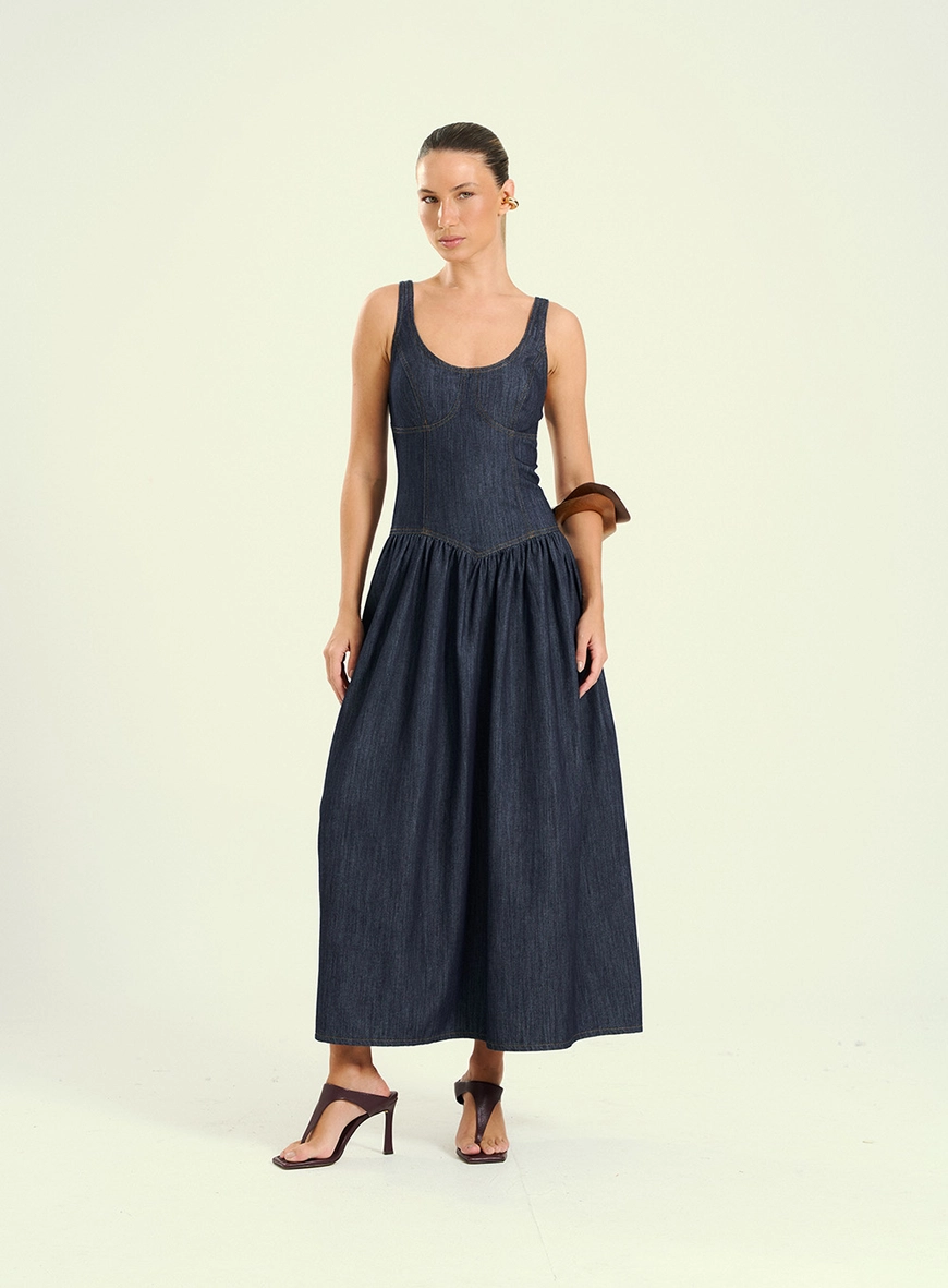 Vestido Feminino Longo Corset Índigo 1
