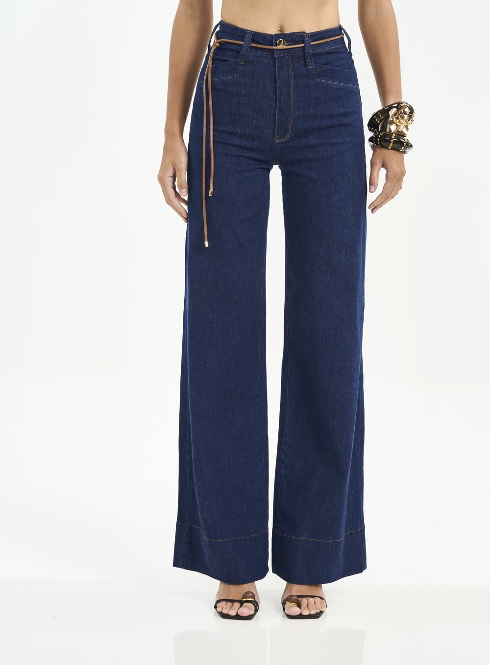 Calça Feminina Jeans Juliette Wide Leg Com Cordão Índigo