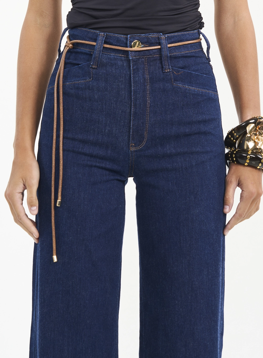 Calça Feminina Jeans Juliette Wide Leg Com Cordão Índigo