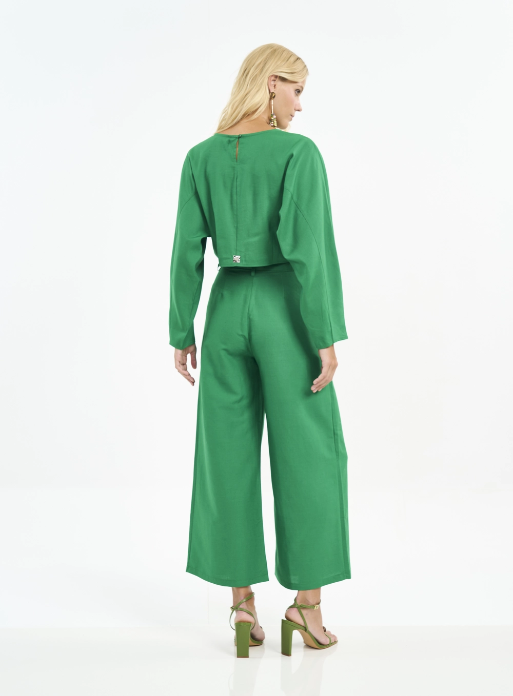Calça Feminina Wide Leg Com Pregas Verde Vanity