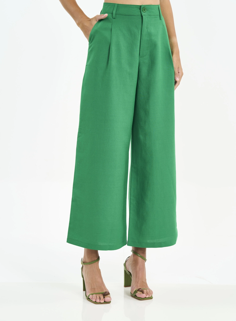 Calça Feminina Wide Leg Com Pregas Verde Vanity
