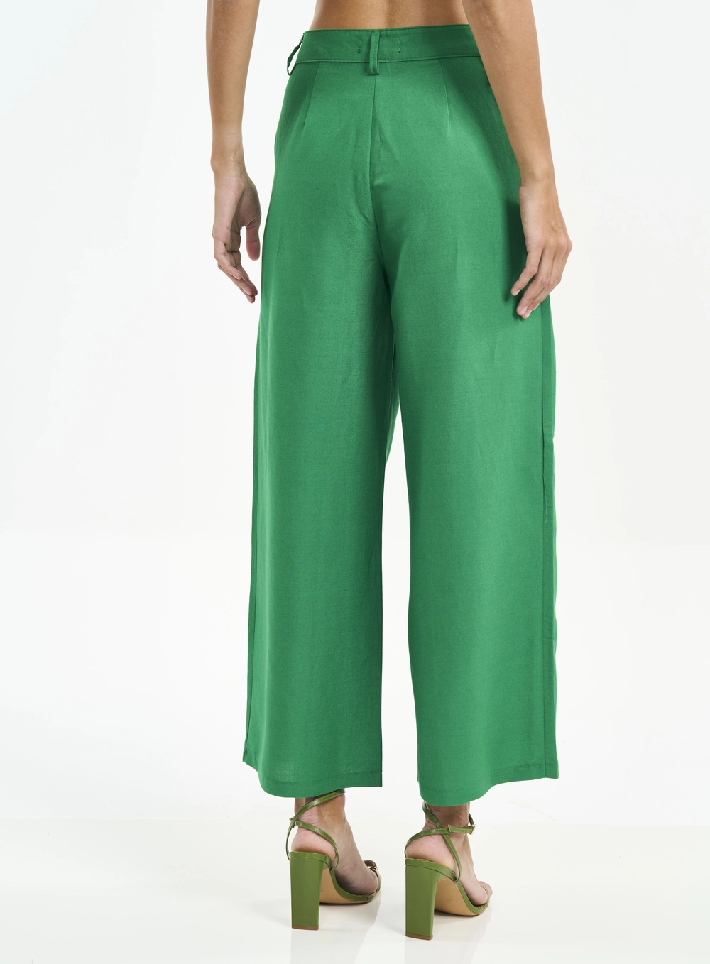 Calça Feminina Wide Leg Com Pregas Verde Vanity