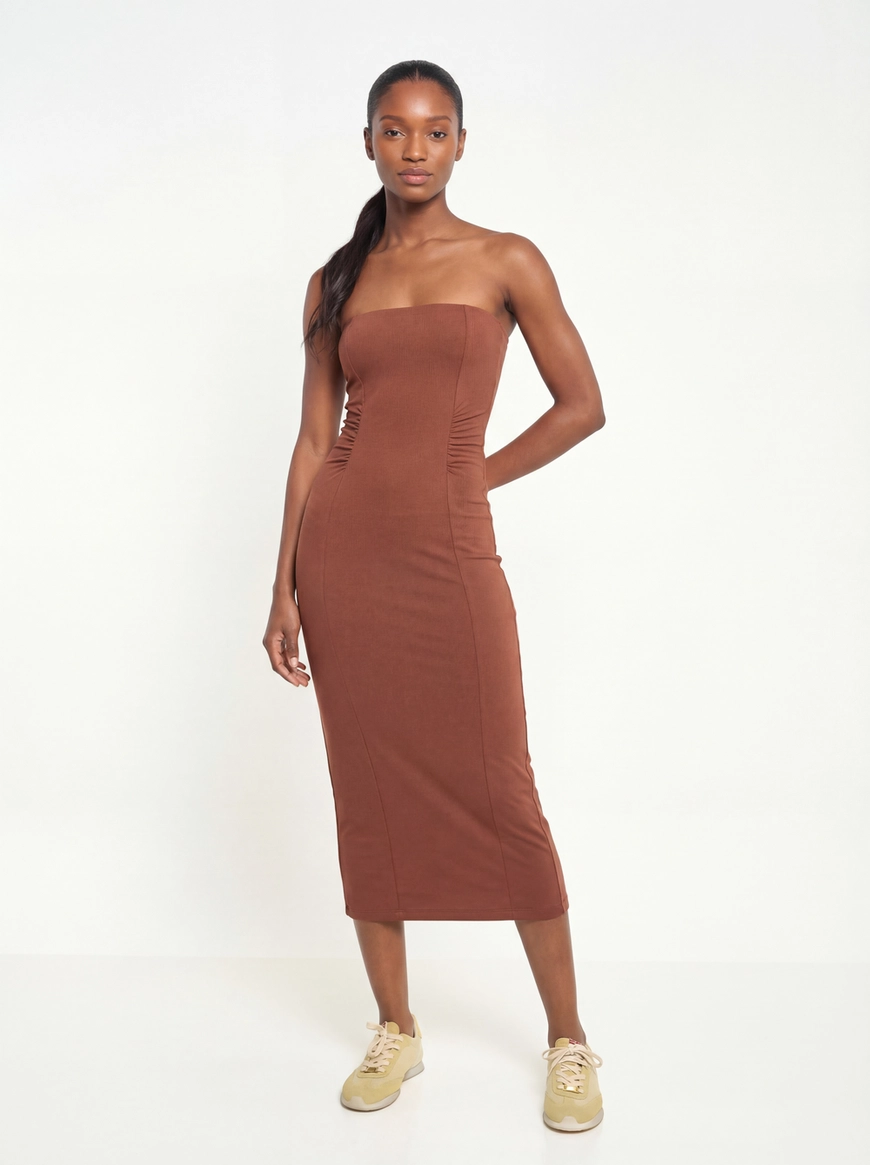 Vestido Midi Slim Tomara Que Caia Marrom 1