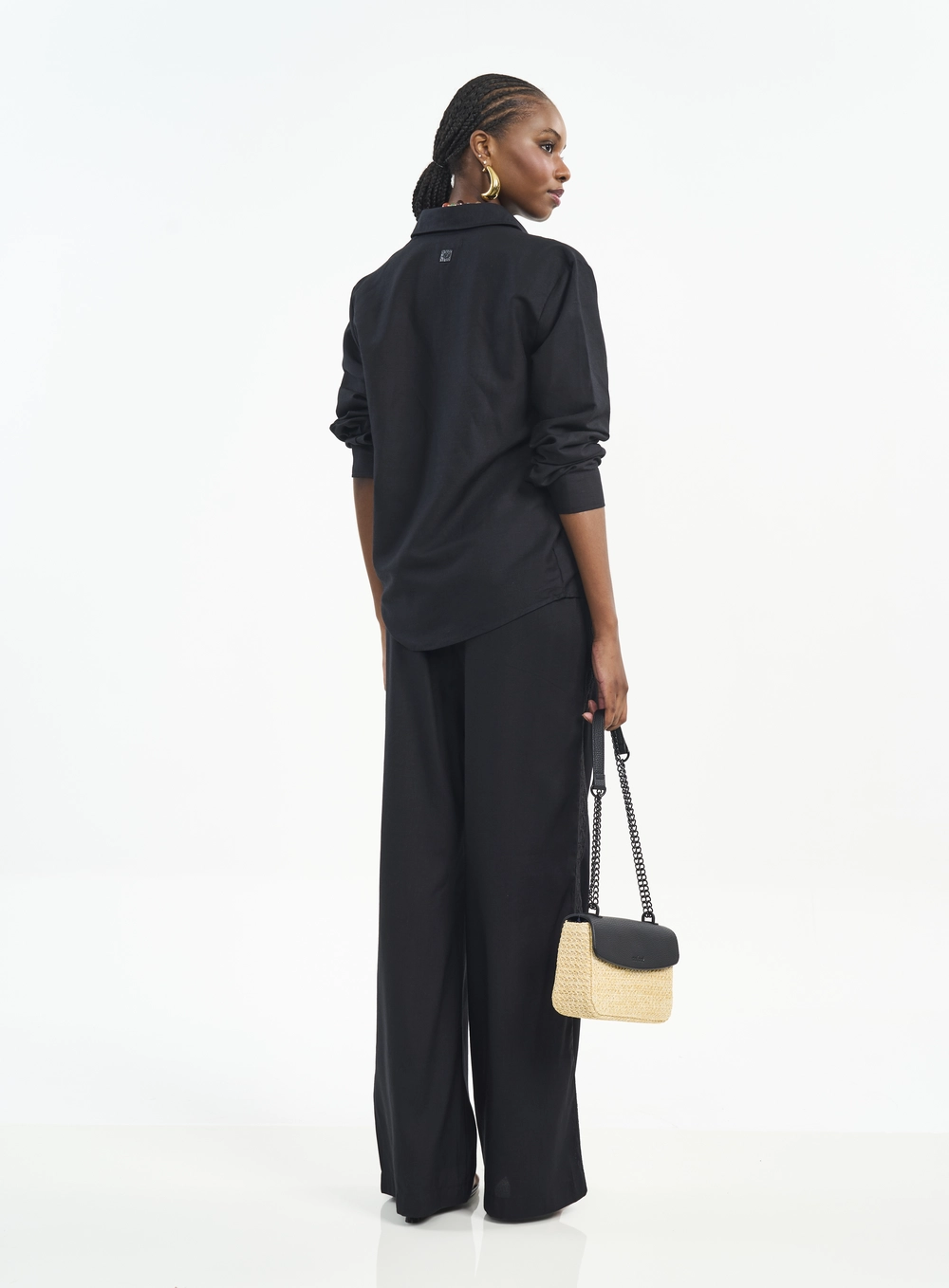 Calça Feminina Pantalona Com Amarração E Renda Preto