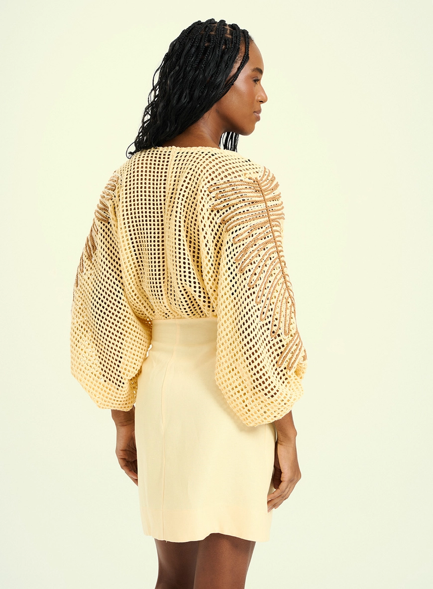 Conjunto Feminino Alfaiataria Bordado Amarelo 2