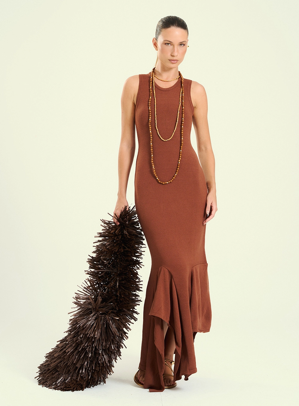 Vestido Feminino Midi Com Barra Assimétrica Marrom 4