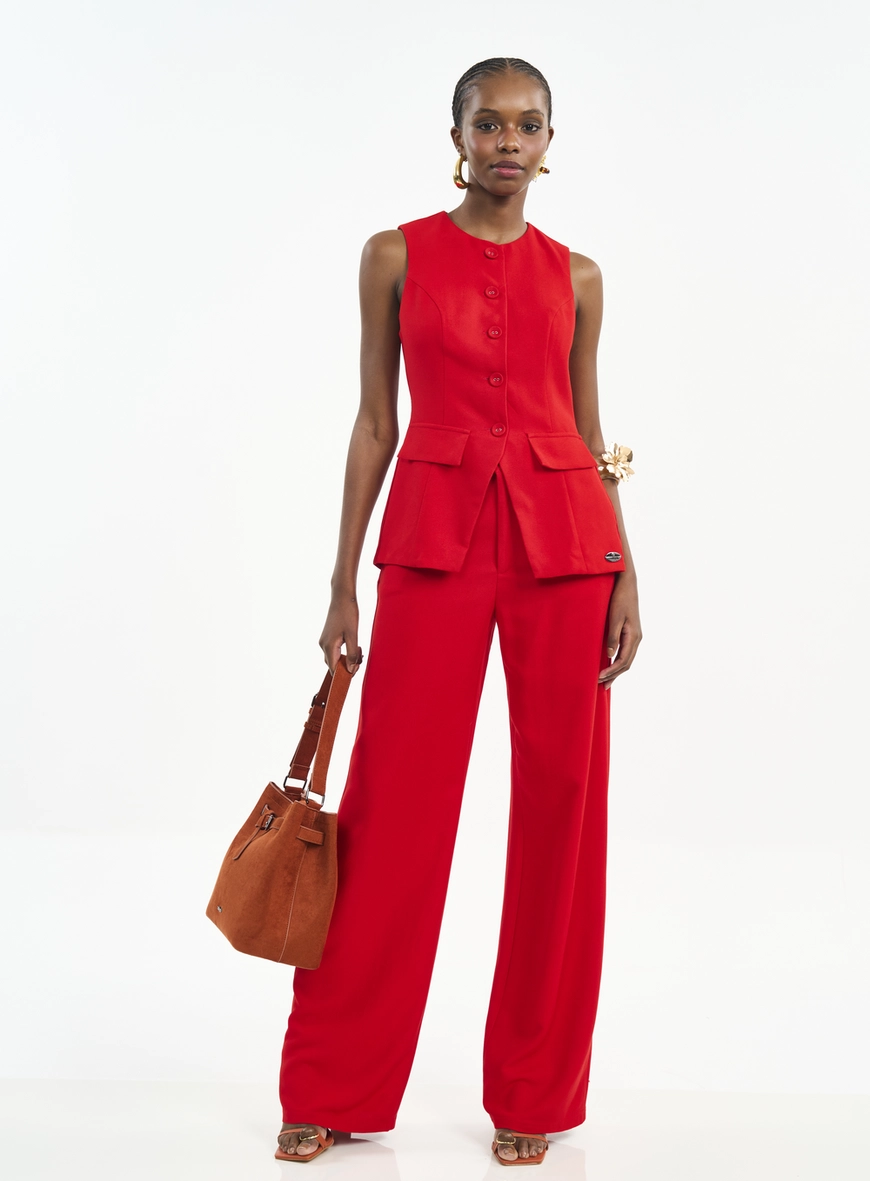 Calça Feminina Pantalona Com Cintura Alta