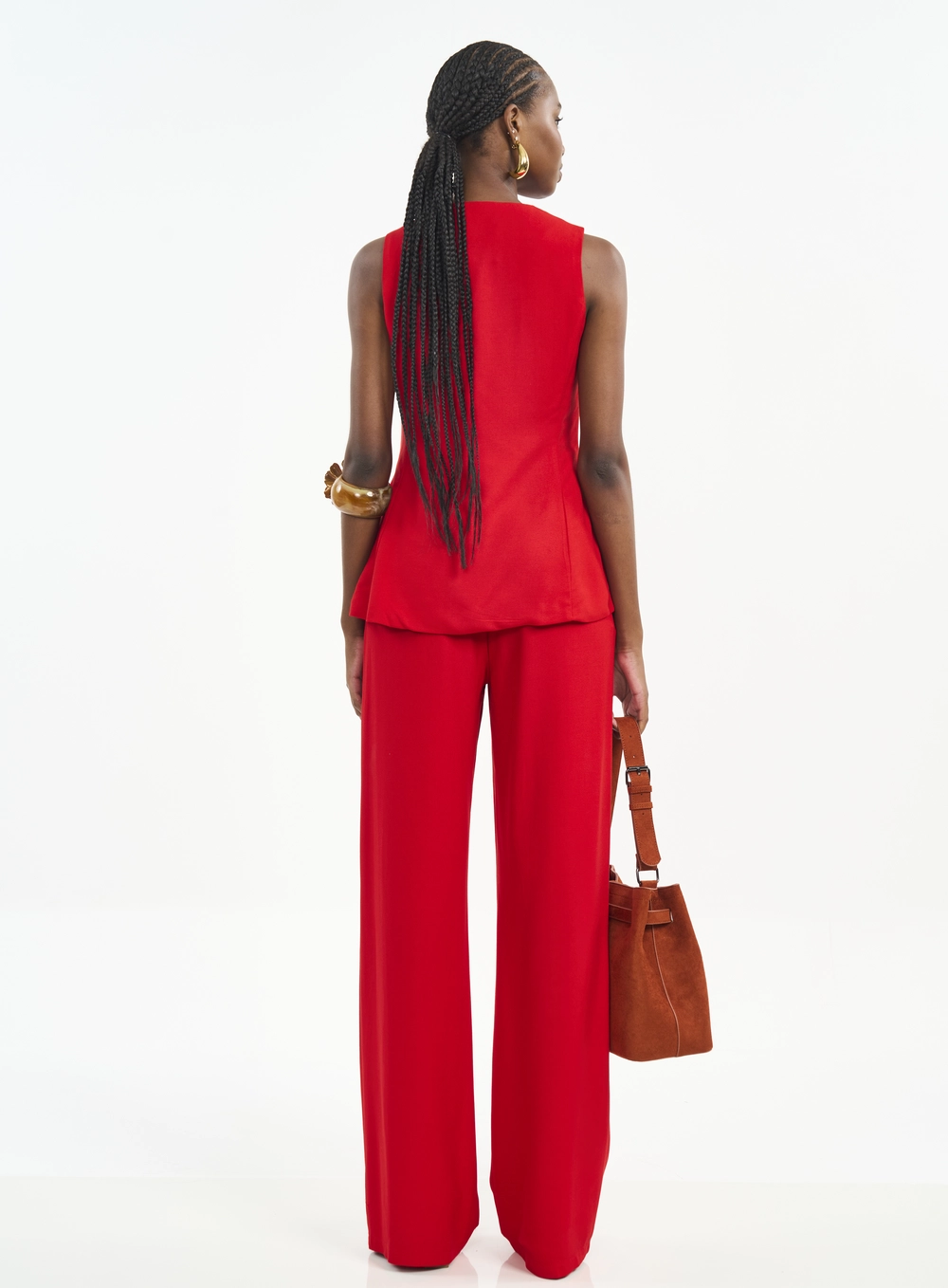 Calça Feminina Pantalona Com Cintura Alta Vermelho