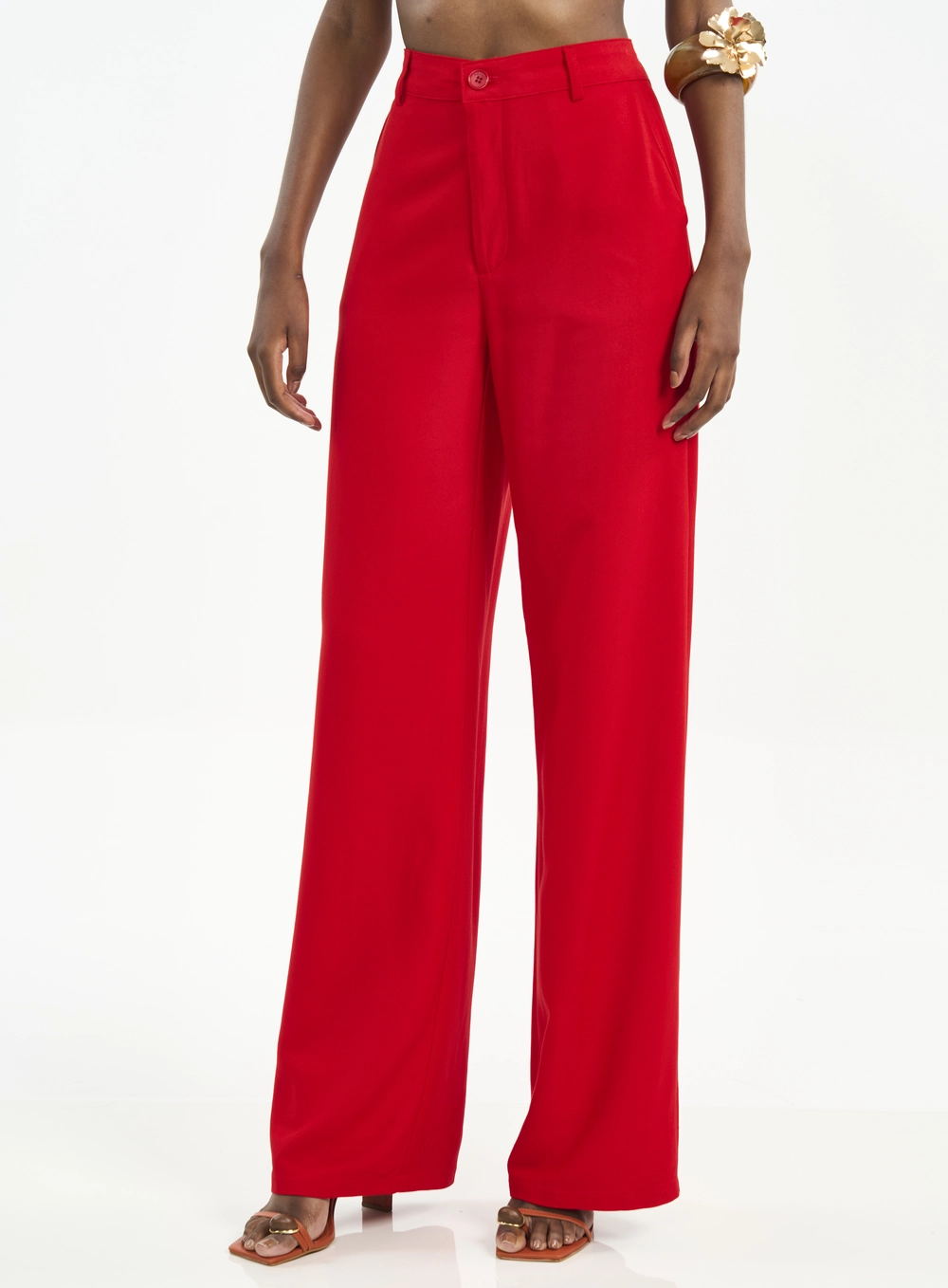 Calça Feminina Pantalona Com Cintura Alta Vermelho