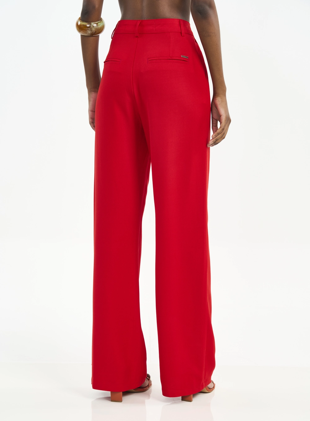 Calça Feminina Pantalona Com Cintura Alta Vermelho