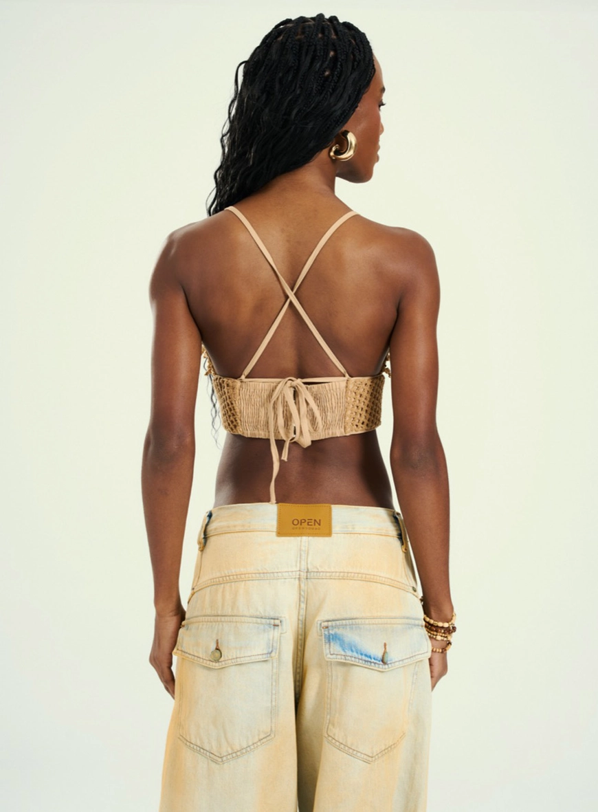 Top Cropped Tramado Com Detalhes Bege 2