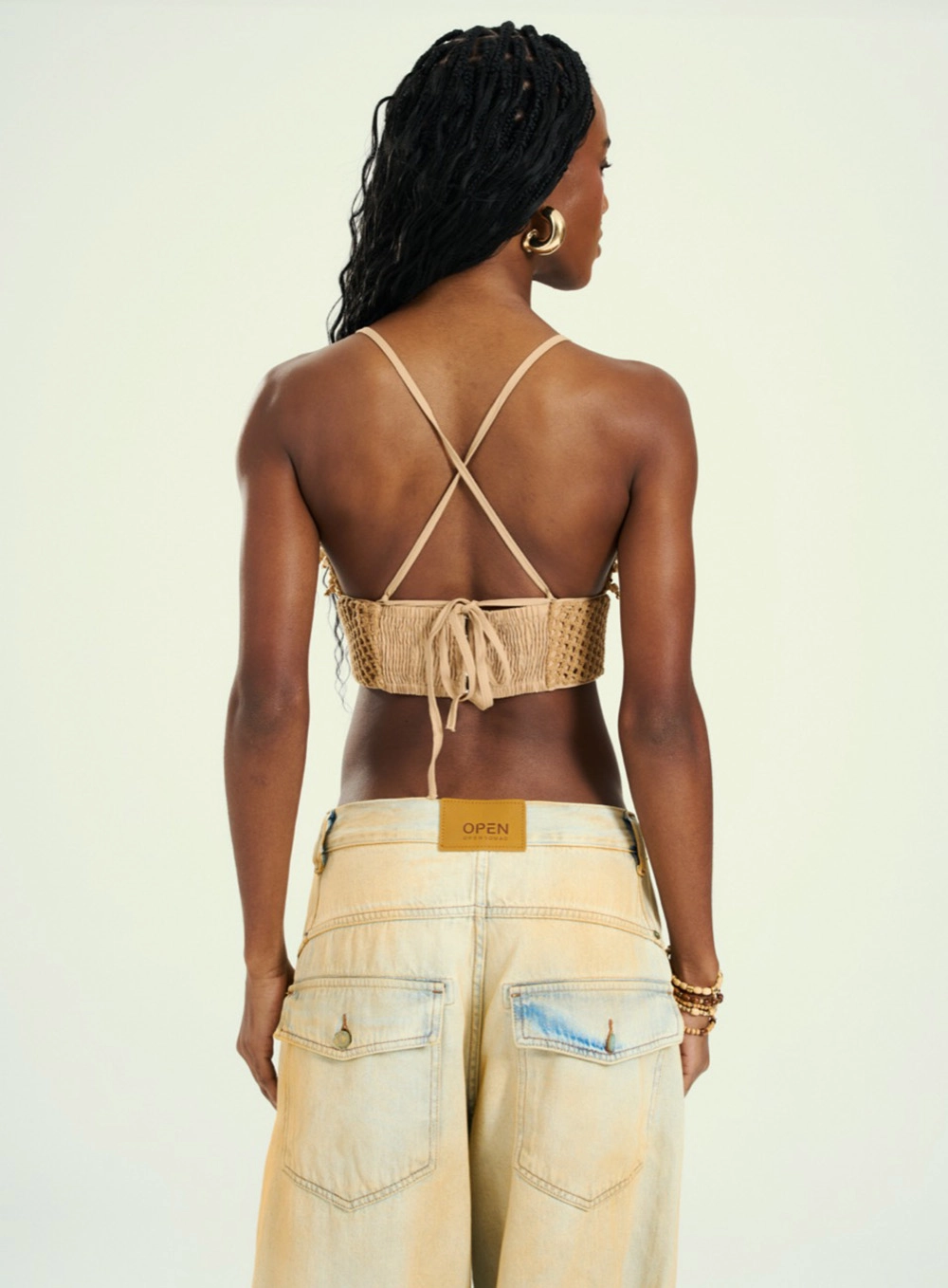 Top Cropped Tramado Com Detalhes Bege 2