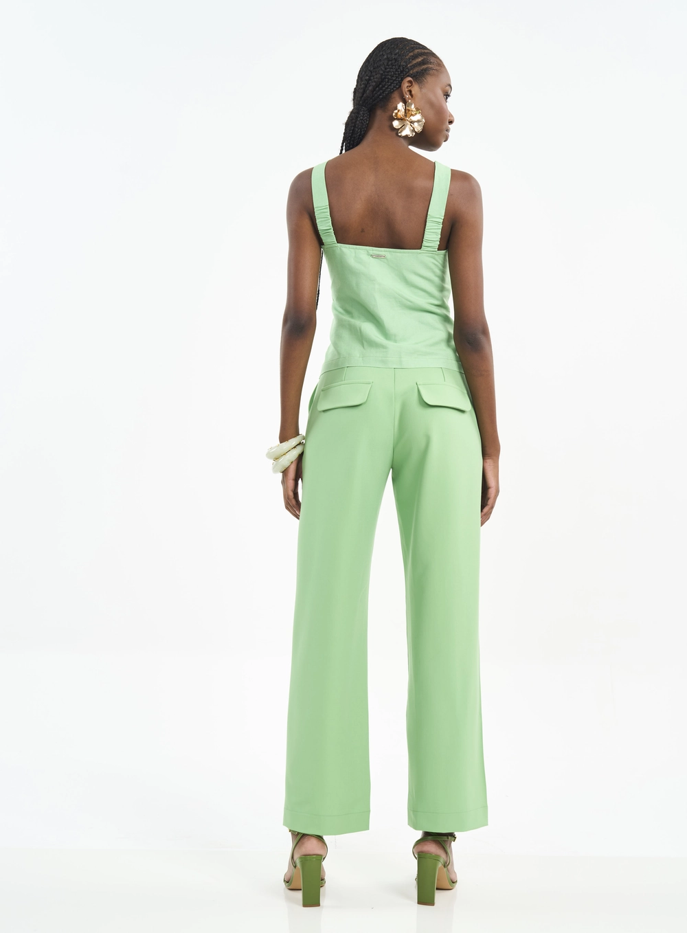 Calça Feminina Com Fendas E Lapelas Verde Veggir