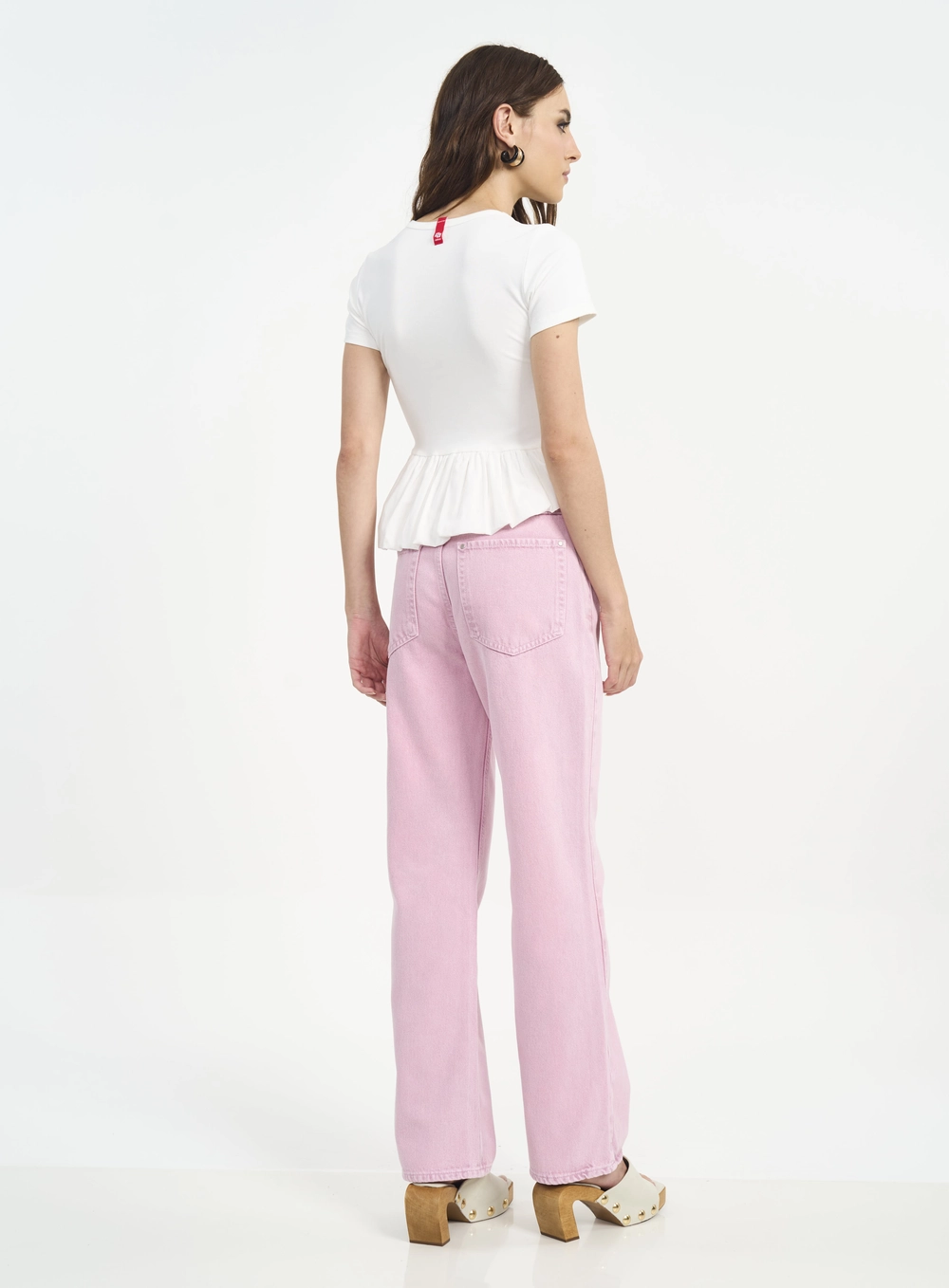 Calça Feminina Jeans Reta Com Bolsos Roxo