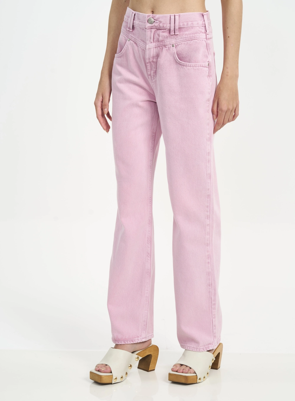 Calça Feminina Jeans Reta Com Bolsos Roxo
