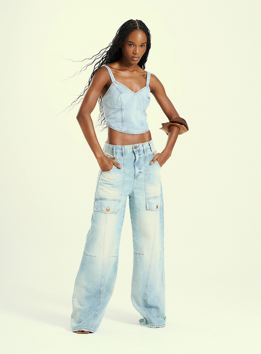 Top Feminino Jeans Com Botões Índigo 4