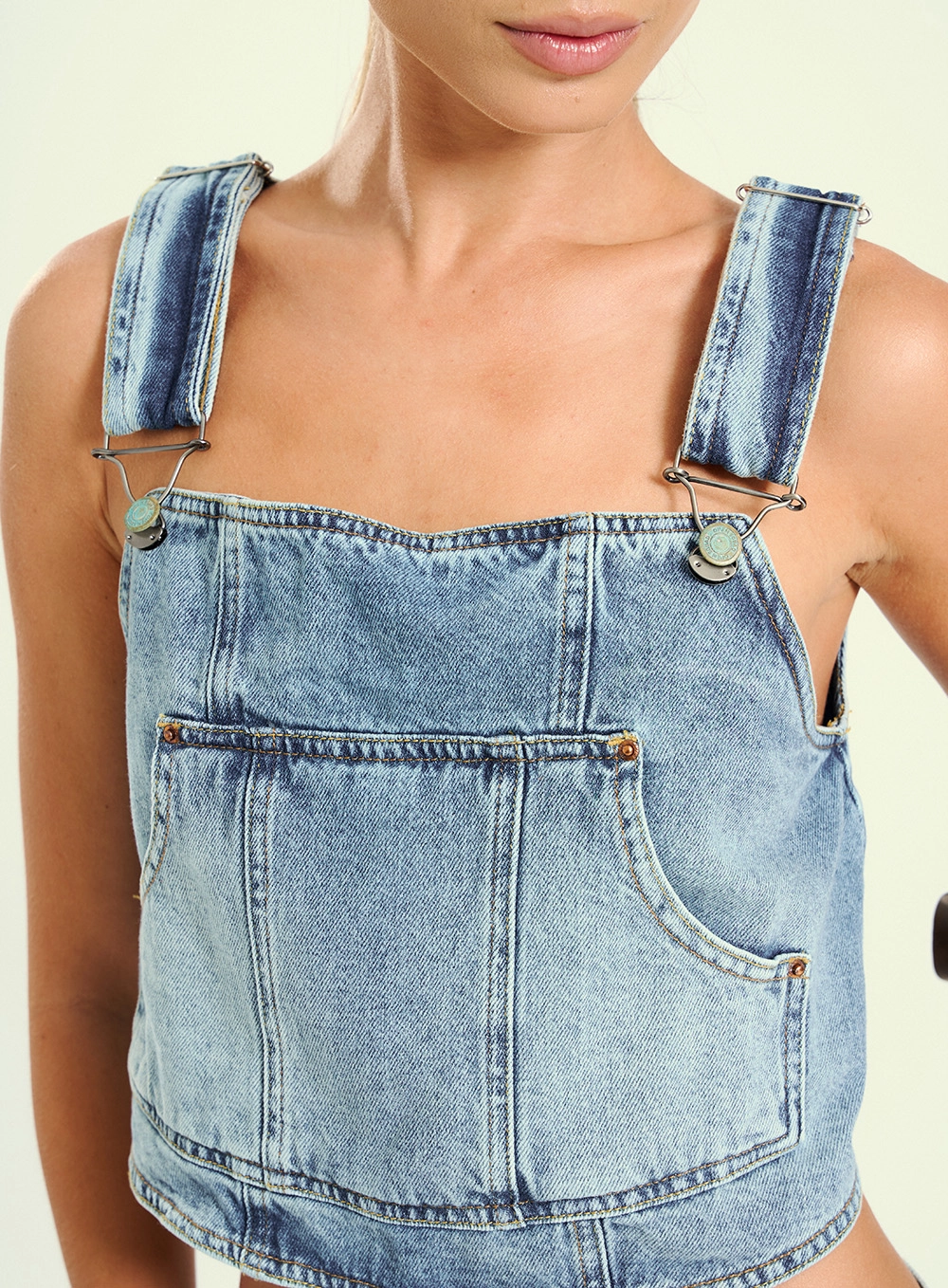Top Feminino Jeans Com Bolsos Índigo 3