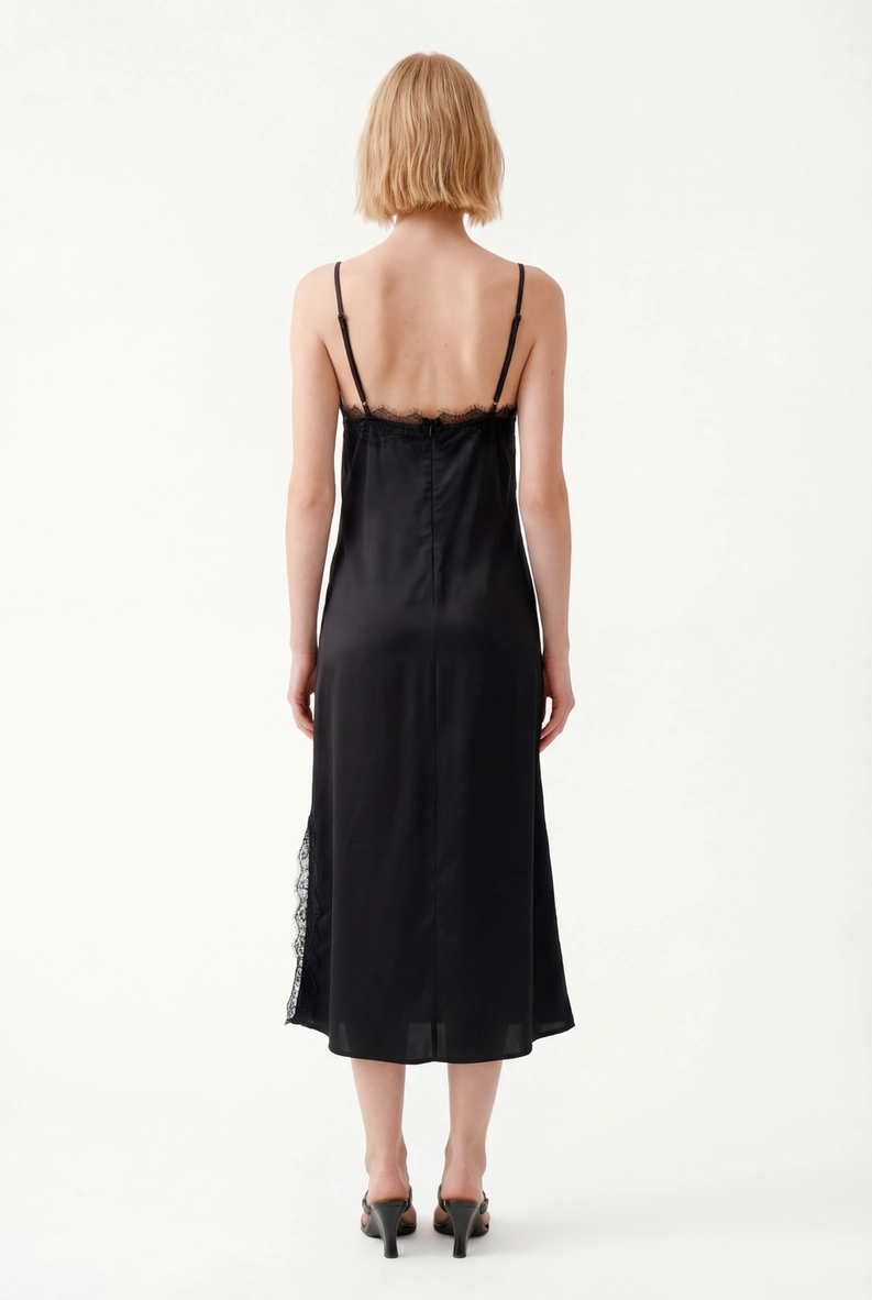 Vestido Midi Sleep Detalhes Em Renda Preto 3