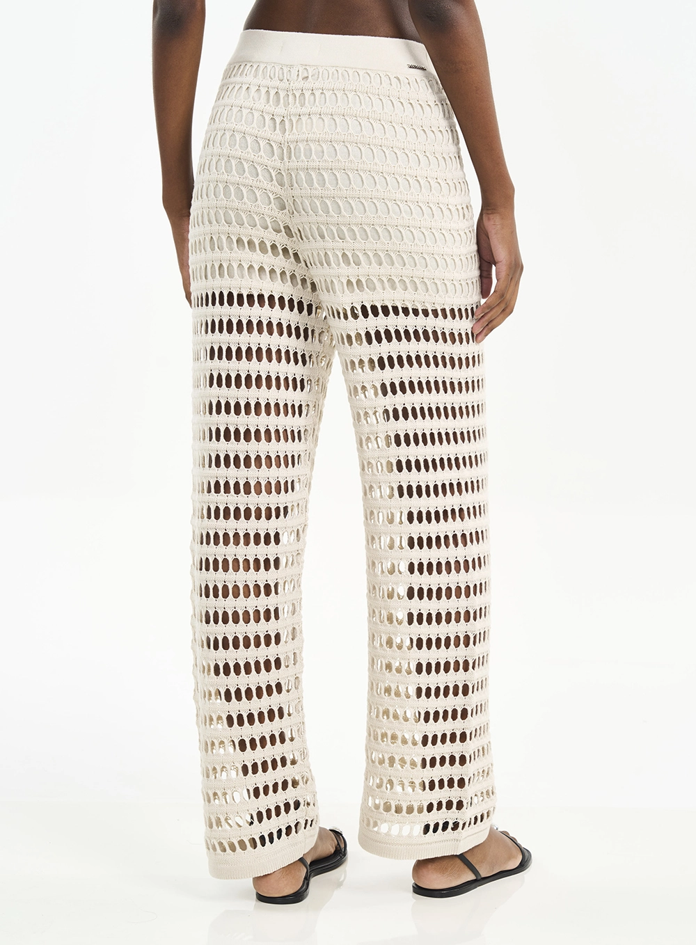 Calça Feminina Pantalona Com Trama Vazada Bege