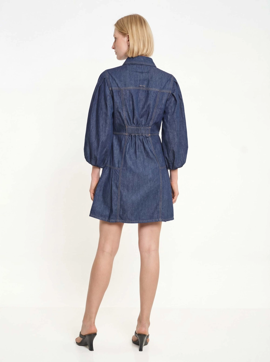Vestido Jeans Curto Manga Bufante Índigo 2
