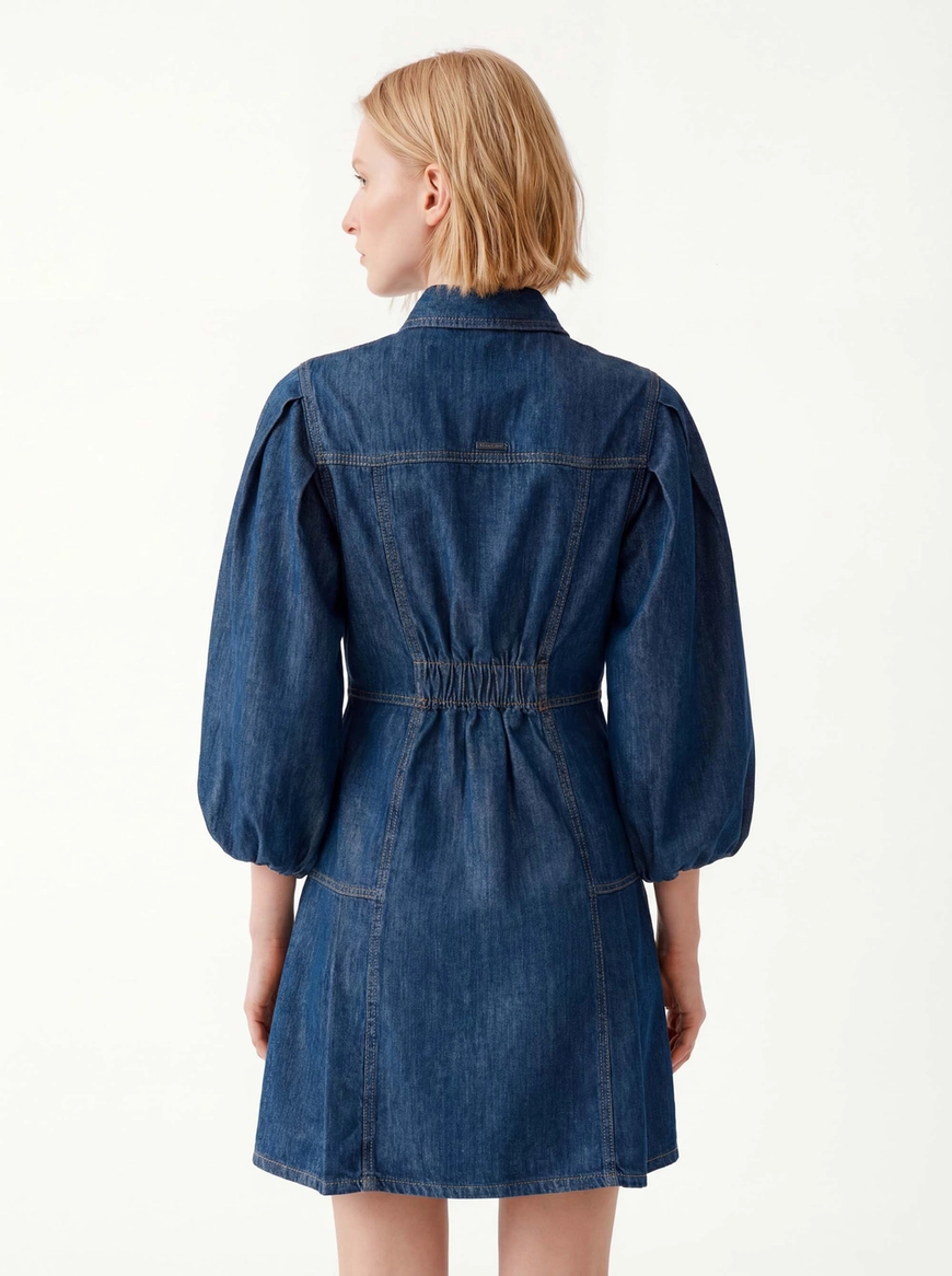 Vestido Jeans Curto Manga Bufante Índigo 4