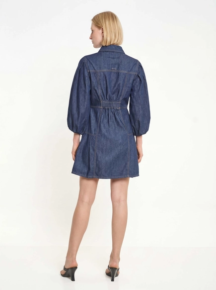 Vestido Jeans Curto Manga Bufante