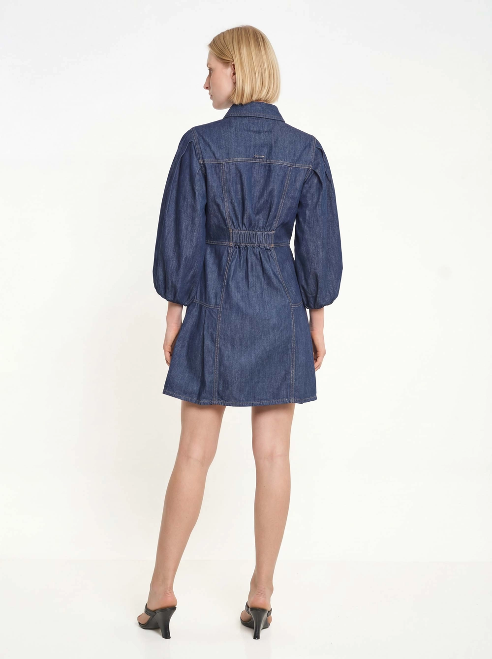 Vestido Jeans Curto Manga Bufante Índigo 2