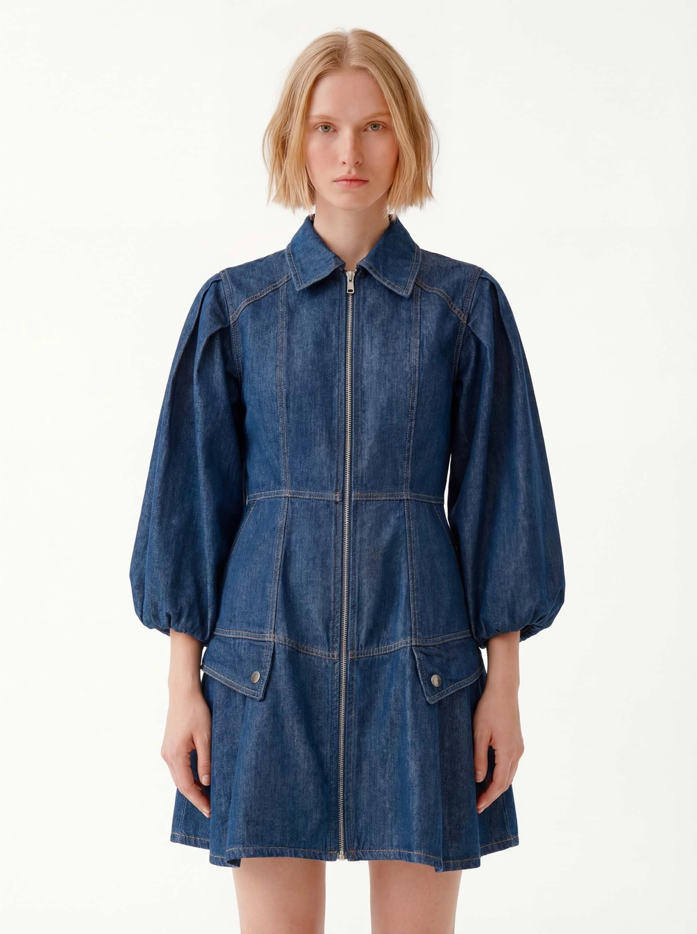 Vestido Jeans Curto Manga Bufante Índigo 3