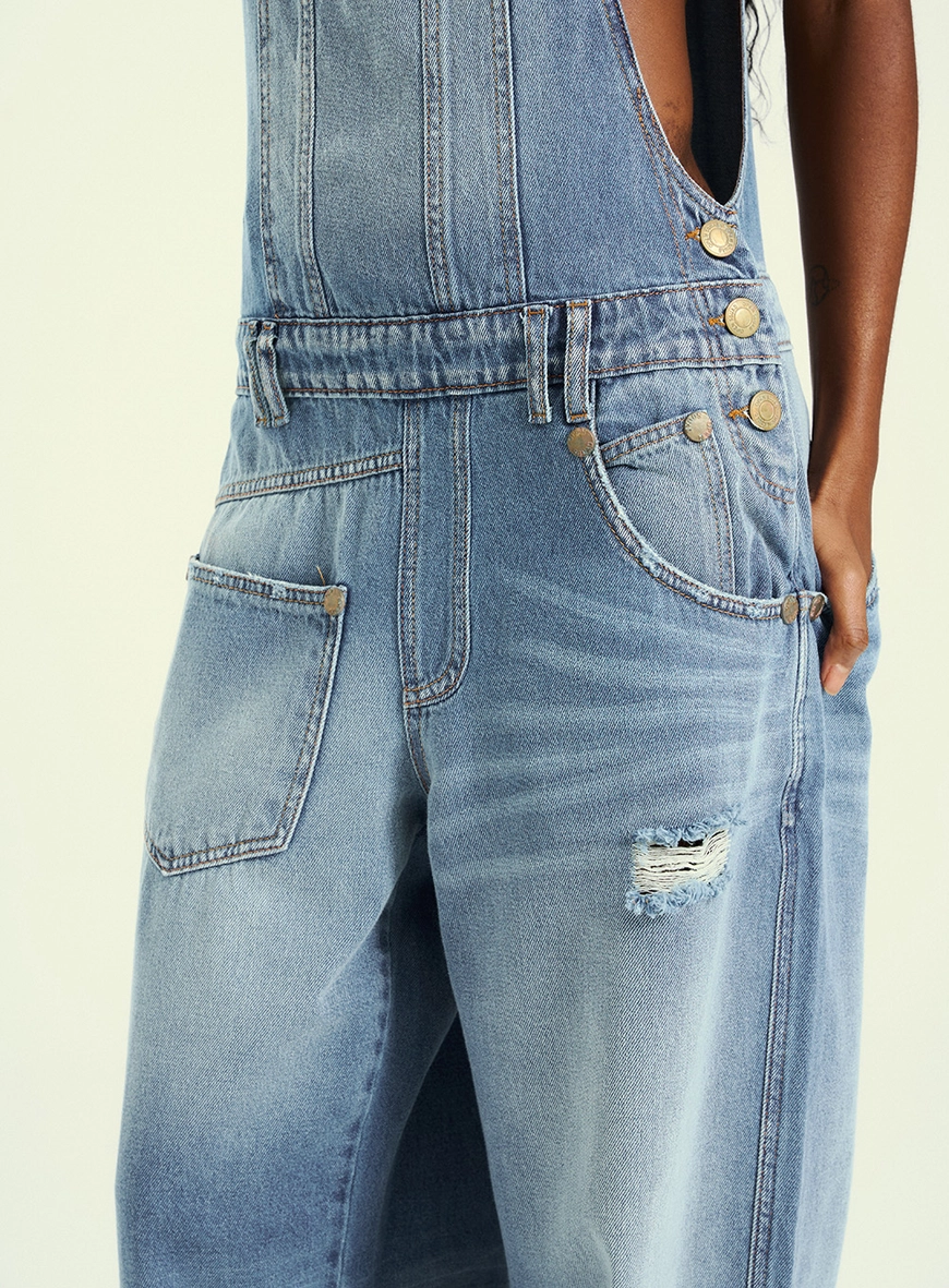 Jardineira Feminino Longo Jeans Com Bolsos Índigo 3