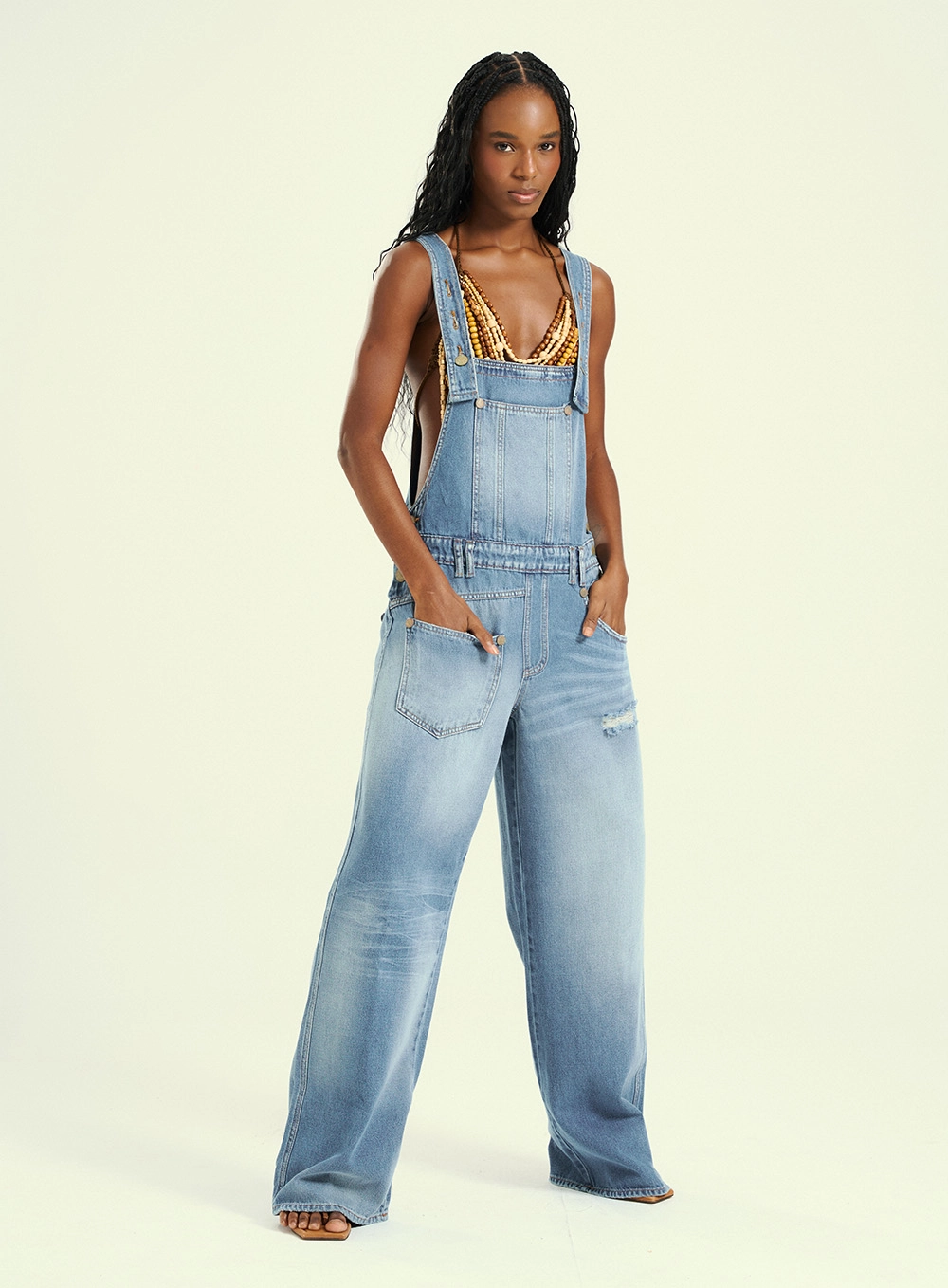 Jardineira Feminino Longo Jeans Com Bolsos Índigo 1