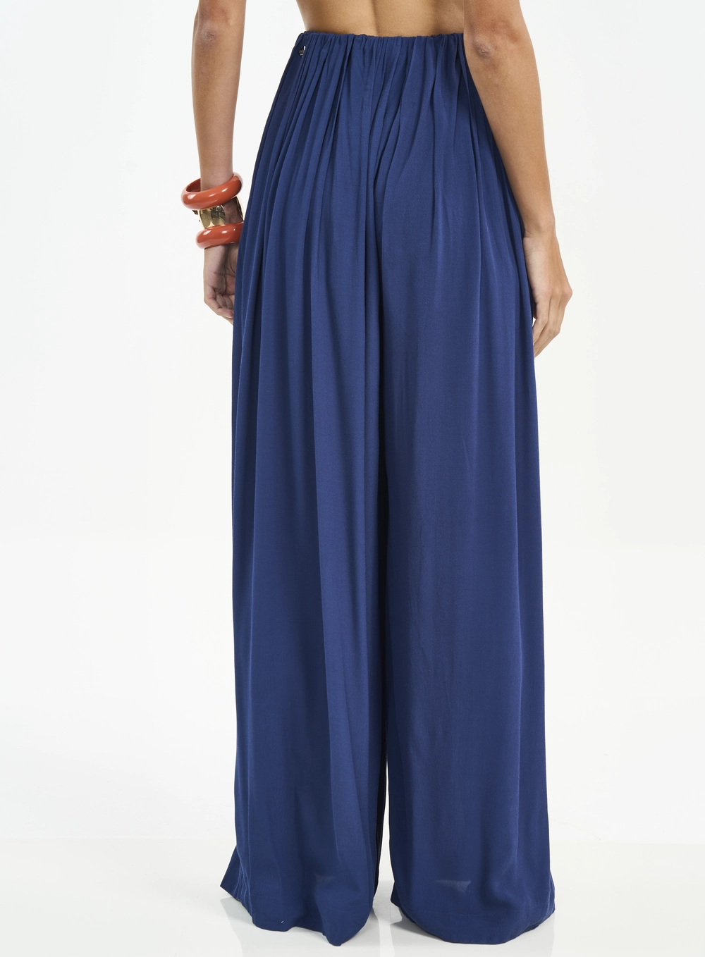Calça Feminina Pantalona Com Franzidos Azul