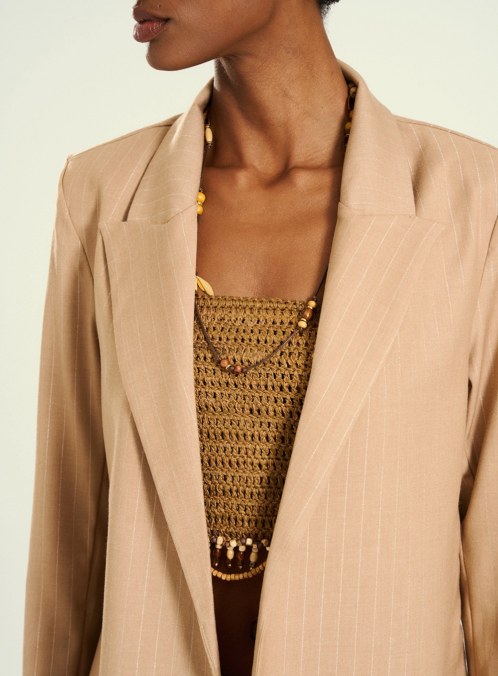 Blazer Feminino Alfaiataria Estampado Bege 3