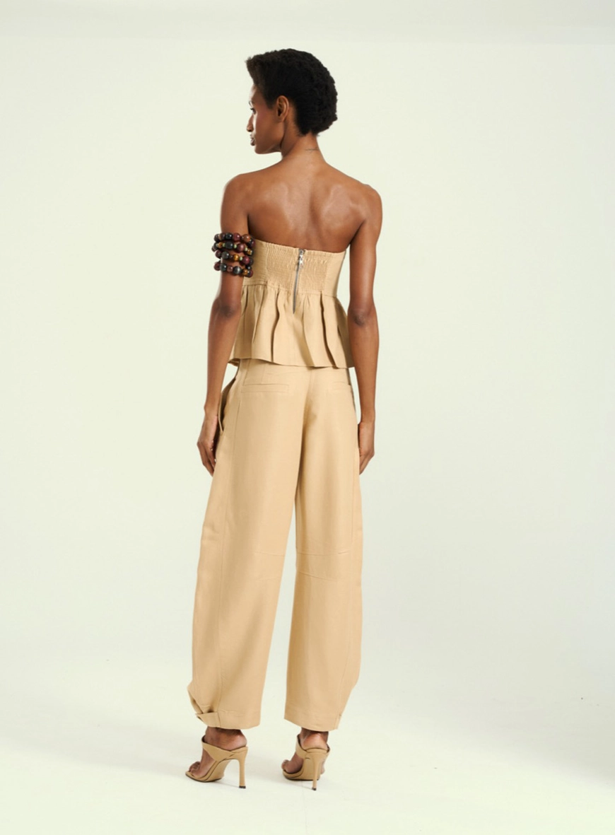 Conjunto Feminino Blusa E Calça Alfaiataria Bege 2