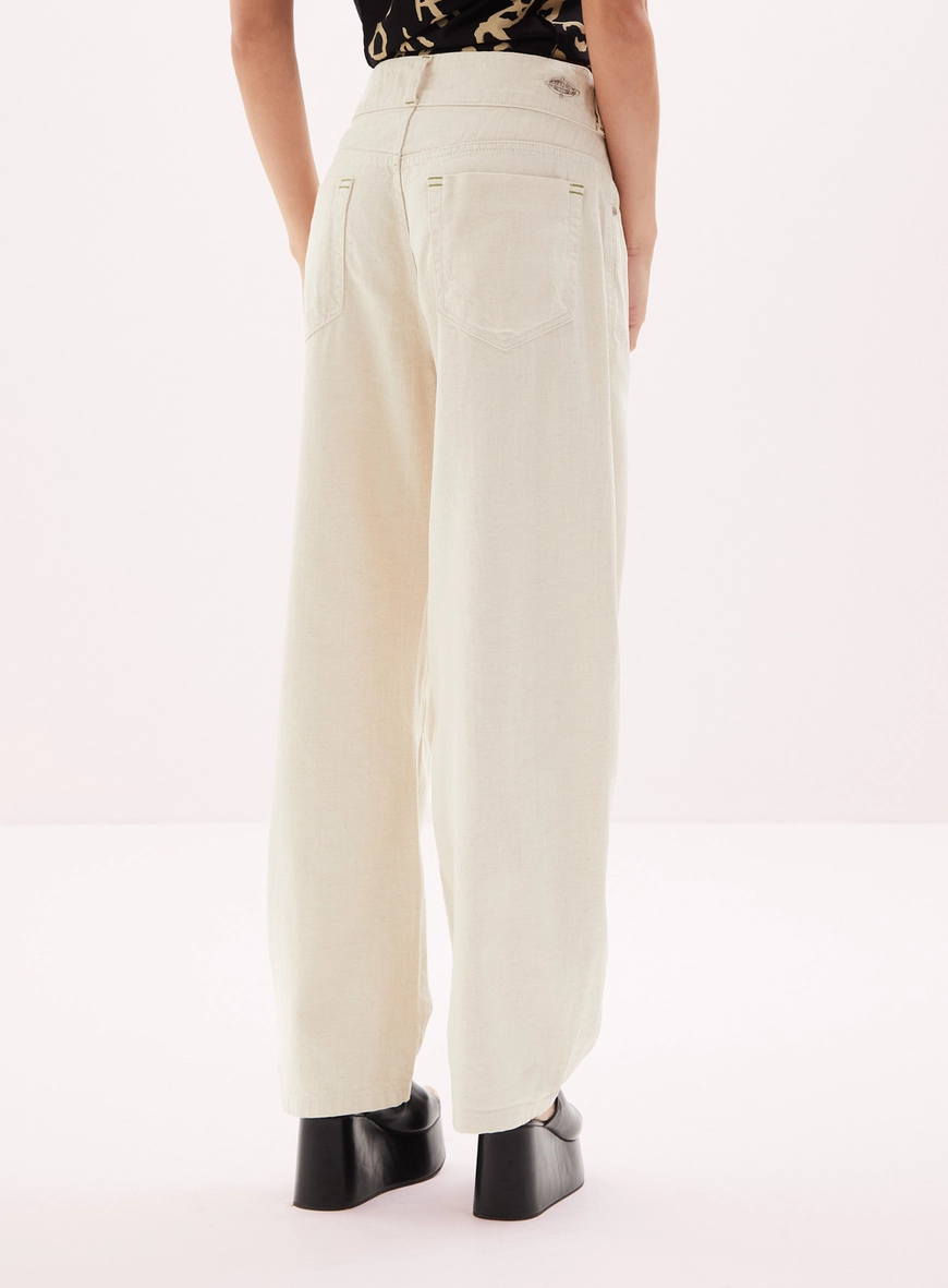 Calça  Feminina Linho Wide Leg Bege 4