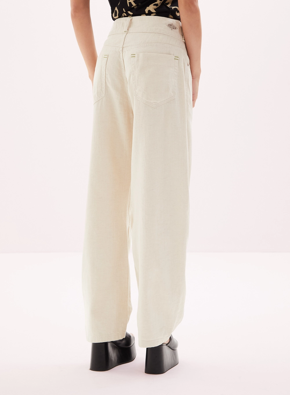 Calça  Feminina Linho Wide Leg Bege 4