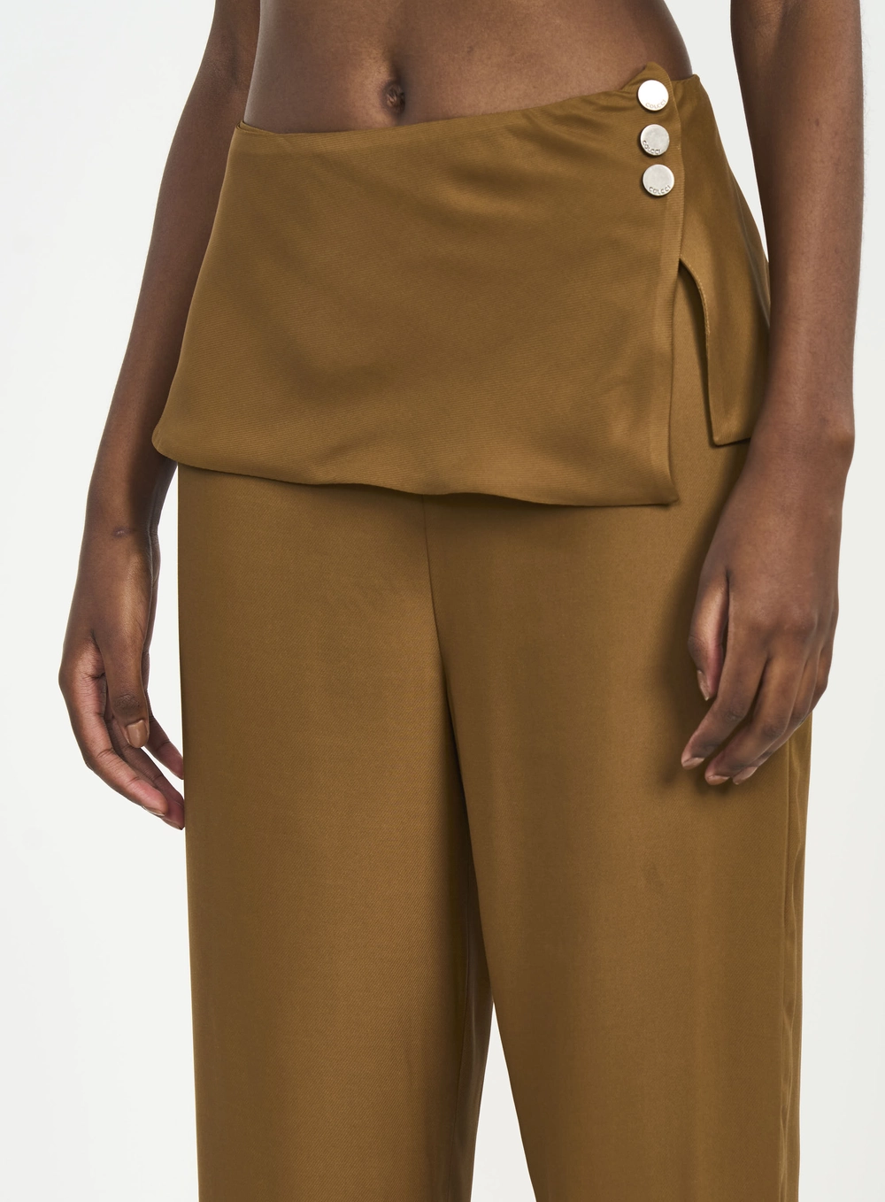 Calça Feminina Com Transpasse E Botões Marrom