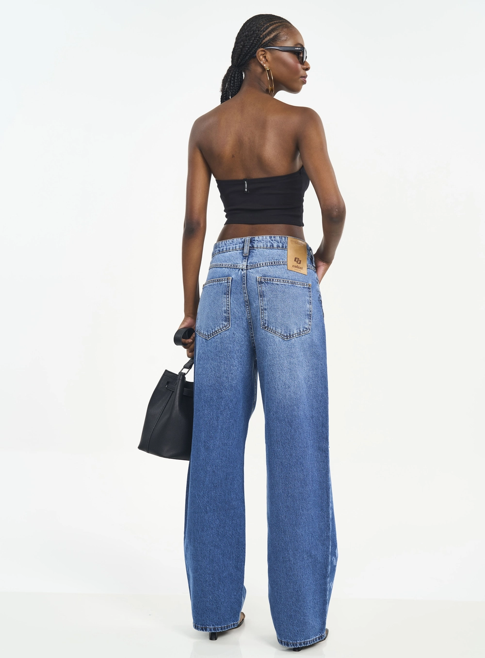 Calça Jeans Bruna Low Com Estampa E Destroyed Índigo