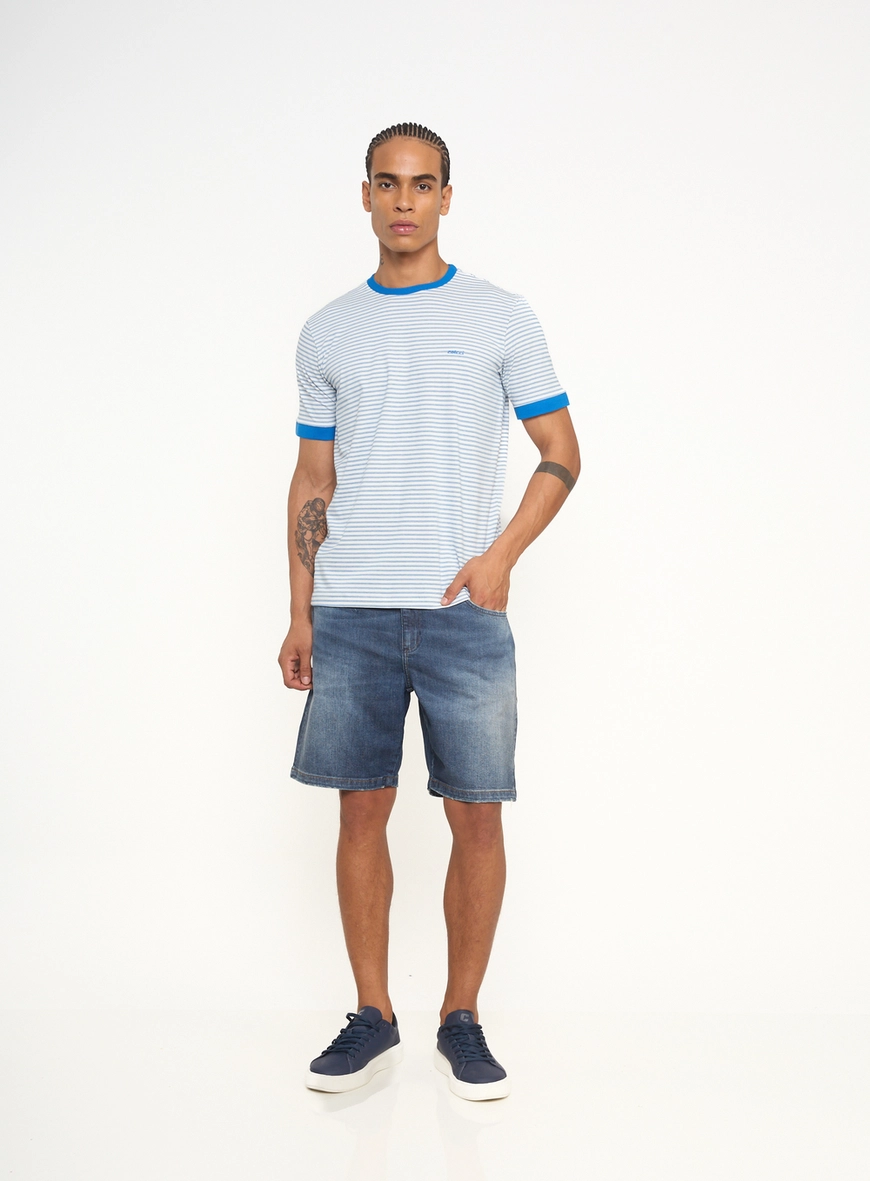 Bermuda Masculina Jeans Com Lavagem Estonada