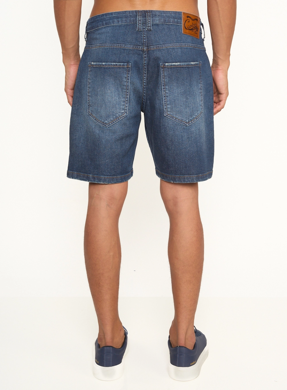 Bermuda Masculina Jeans Com Lavagem Estonada Índigo