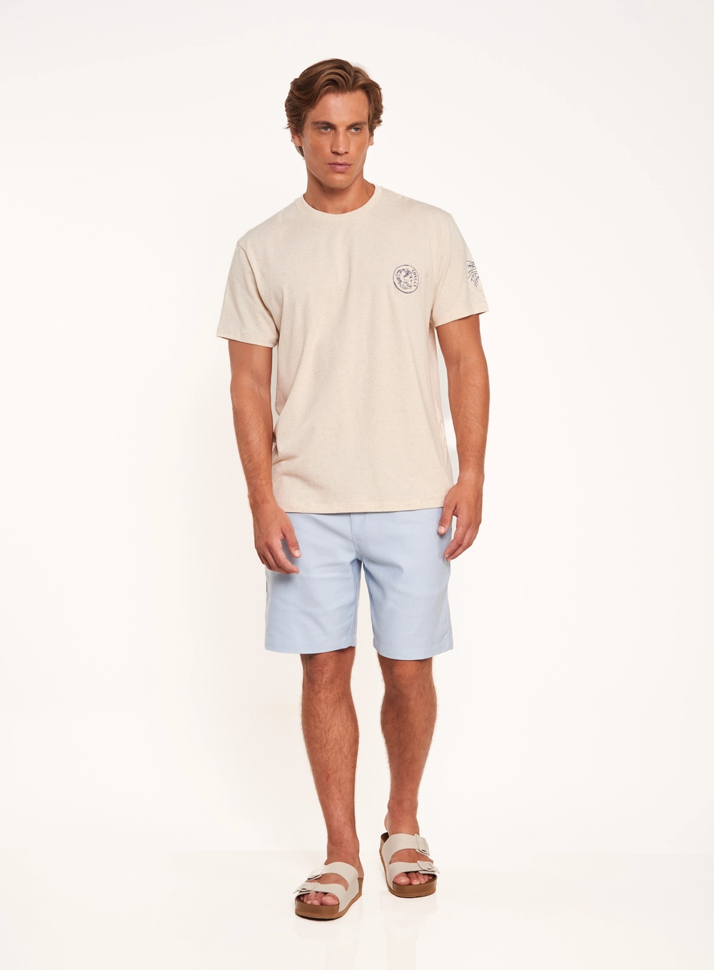 Bermuda Regular Com Cós Elástico E Bolsos Azul