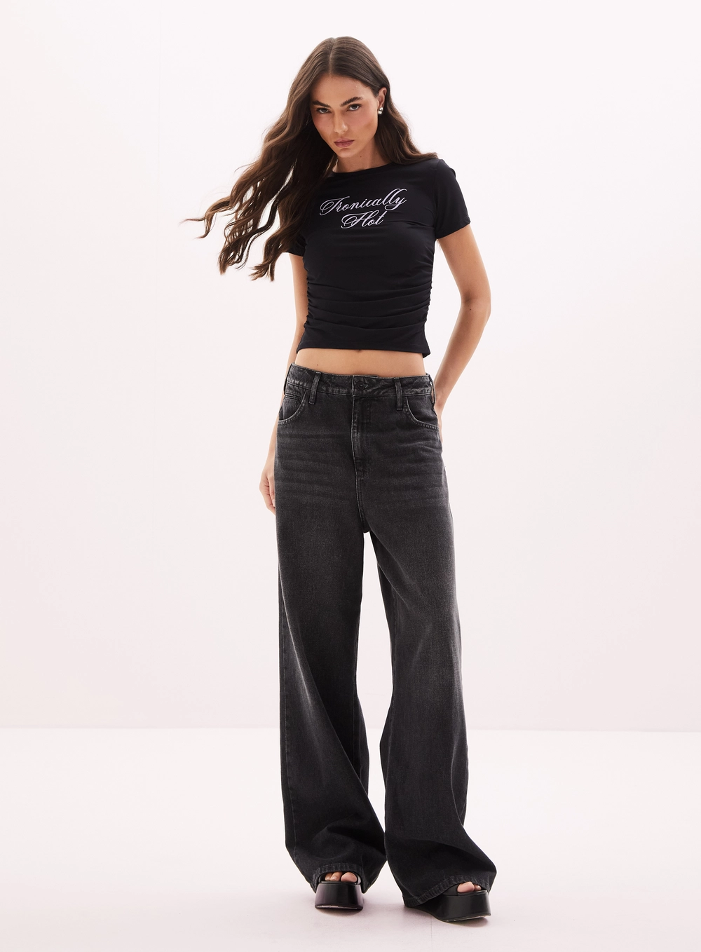 Calça Jeans Feminina Wide Leg Indigo Preto 1