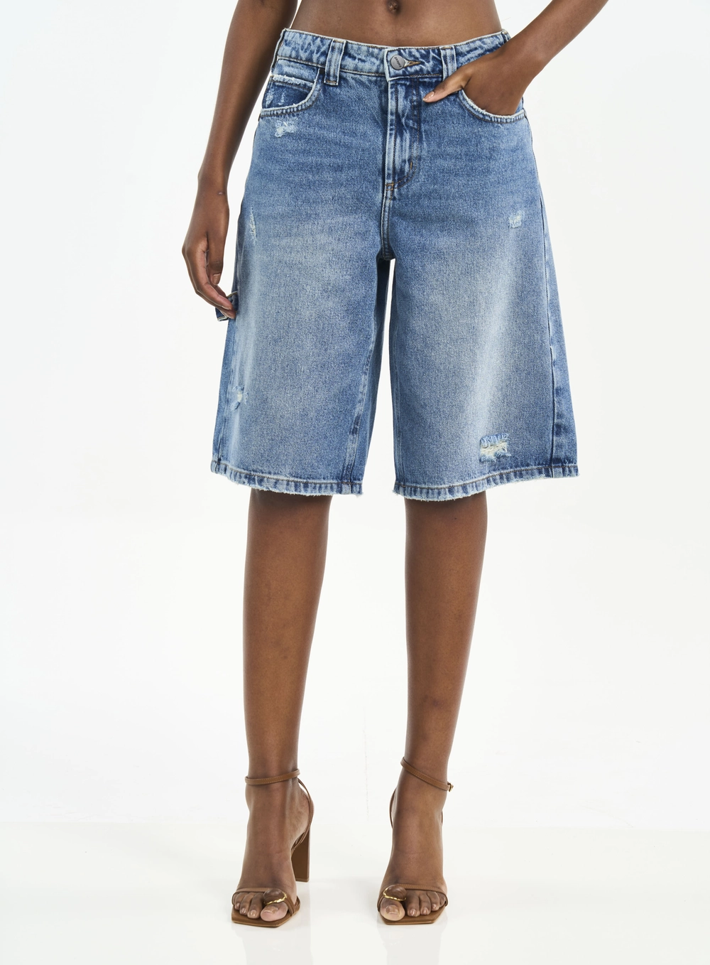 Bermuda Jeans Com Detalhe Utilitário Índigo