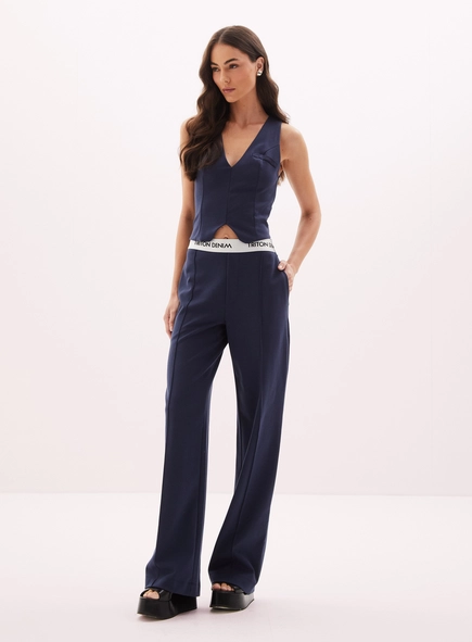 Calça Feminina Wide Leg Com Cós De Elástico