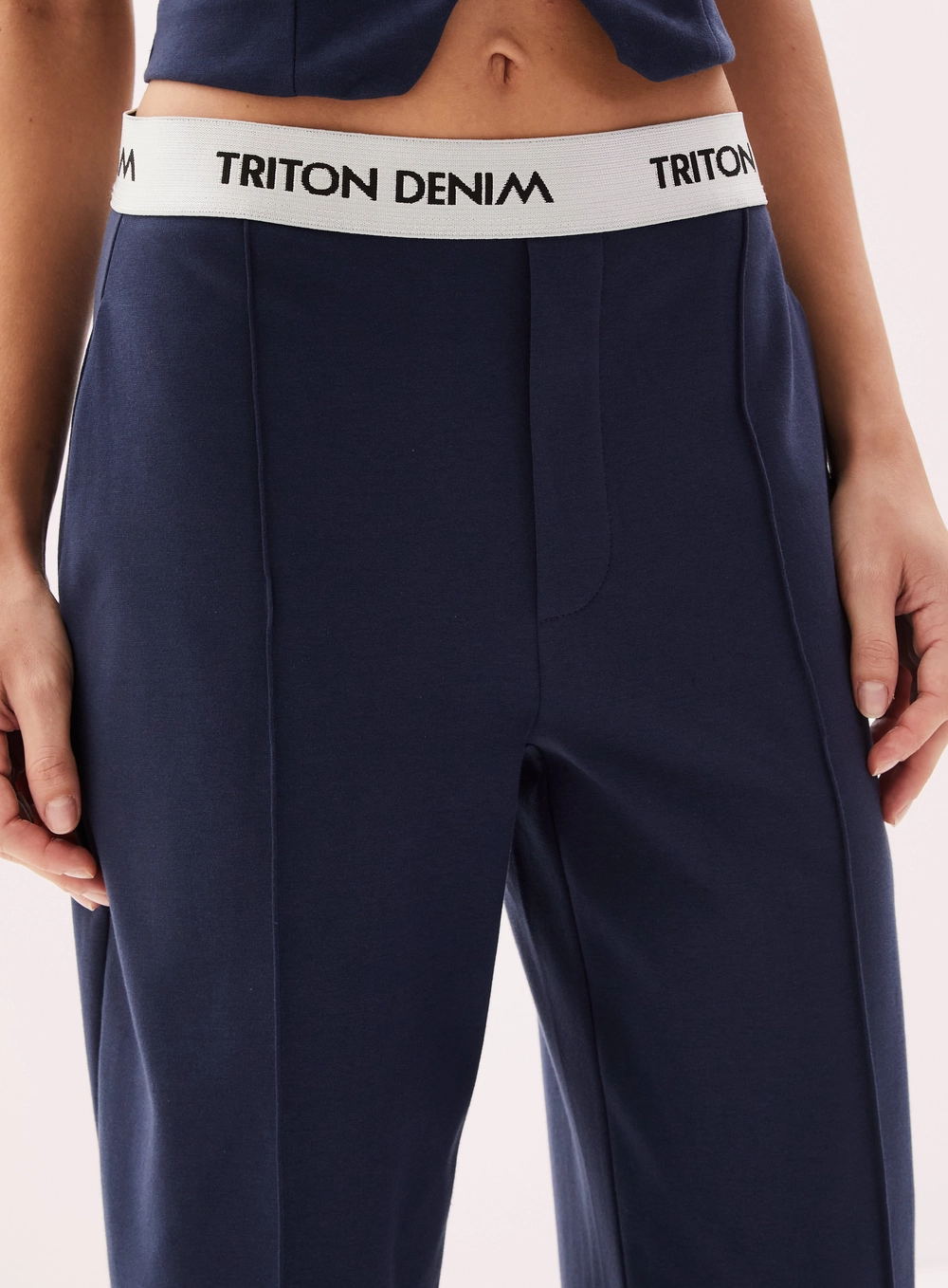 Calça Feminina Wide Leg Com Cós De Elástico Azul 4