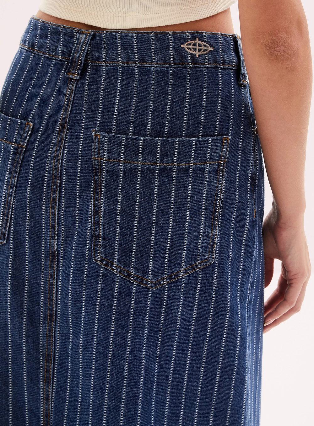 Saia Longa Jeans Feminina Com Fenda Lateral Azul 3
